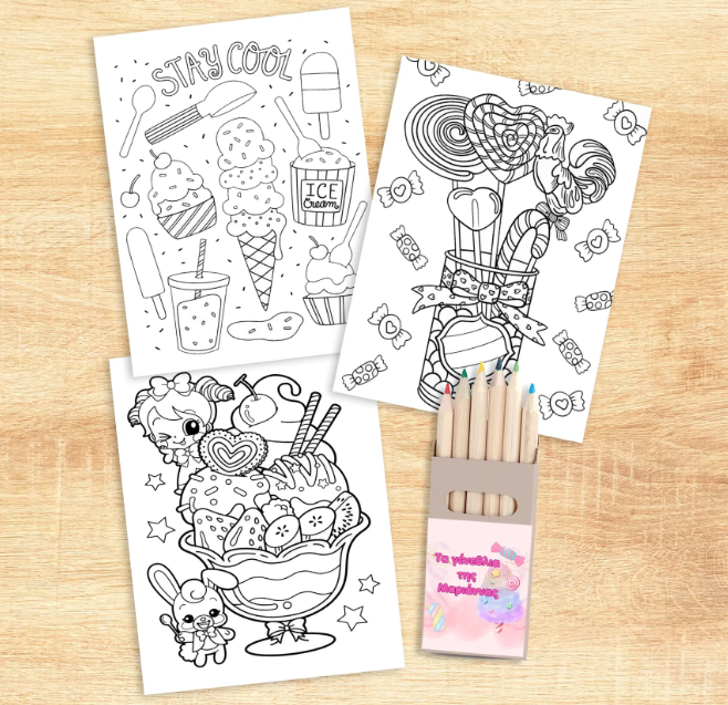 Σελίδες ζωγραφικής με ξυλομπογιές - θέμα Candies